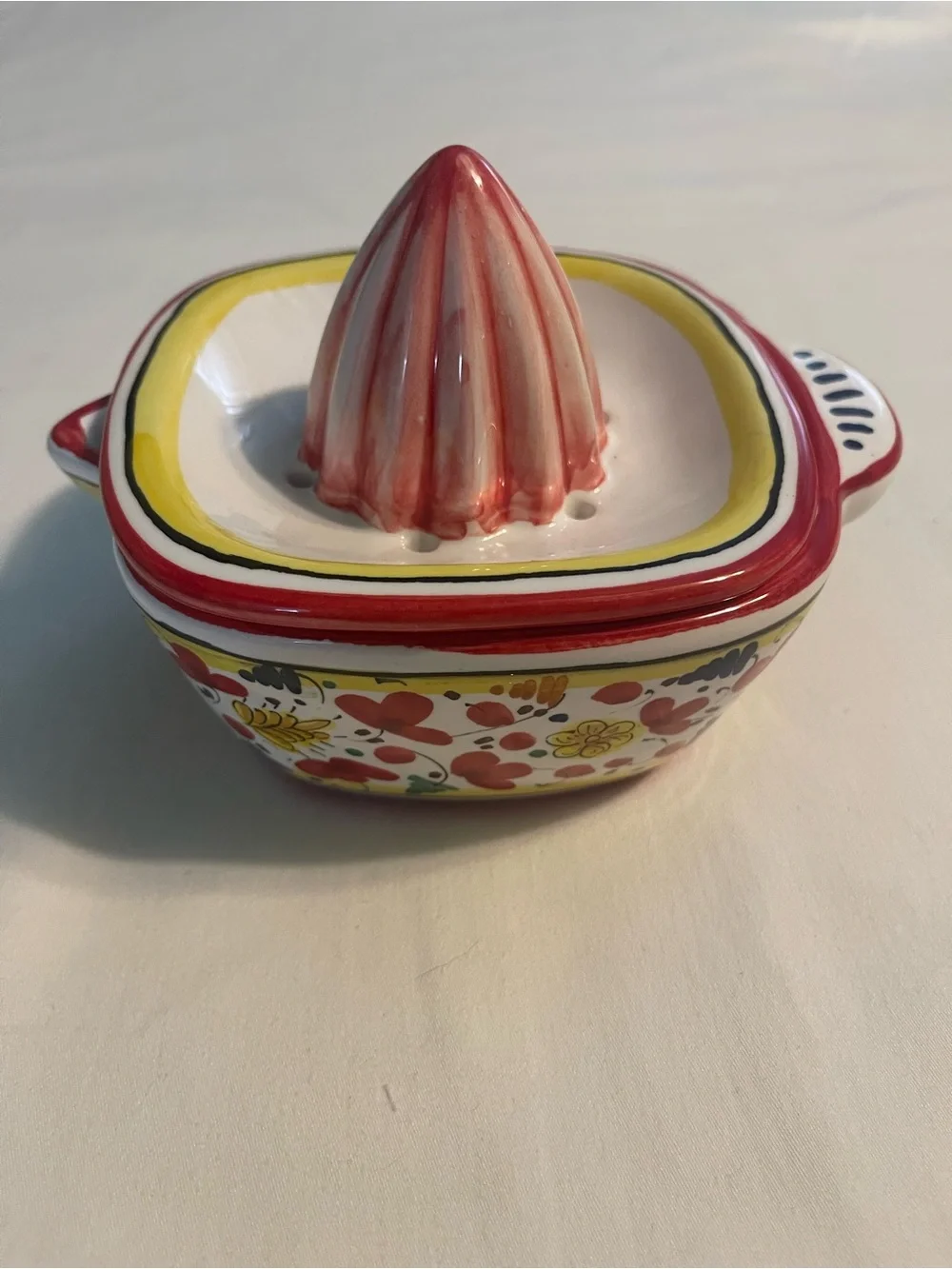 Hand-Painted Deruta Juicer with Red & Yellow Floral Band